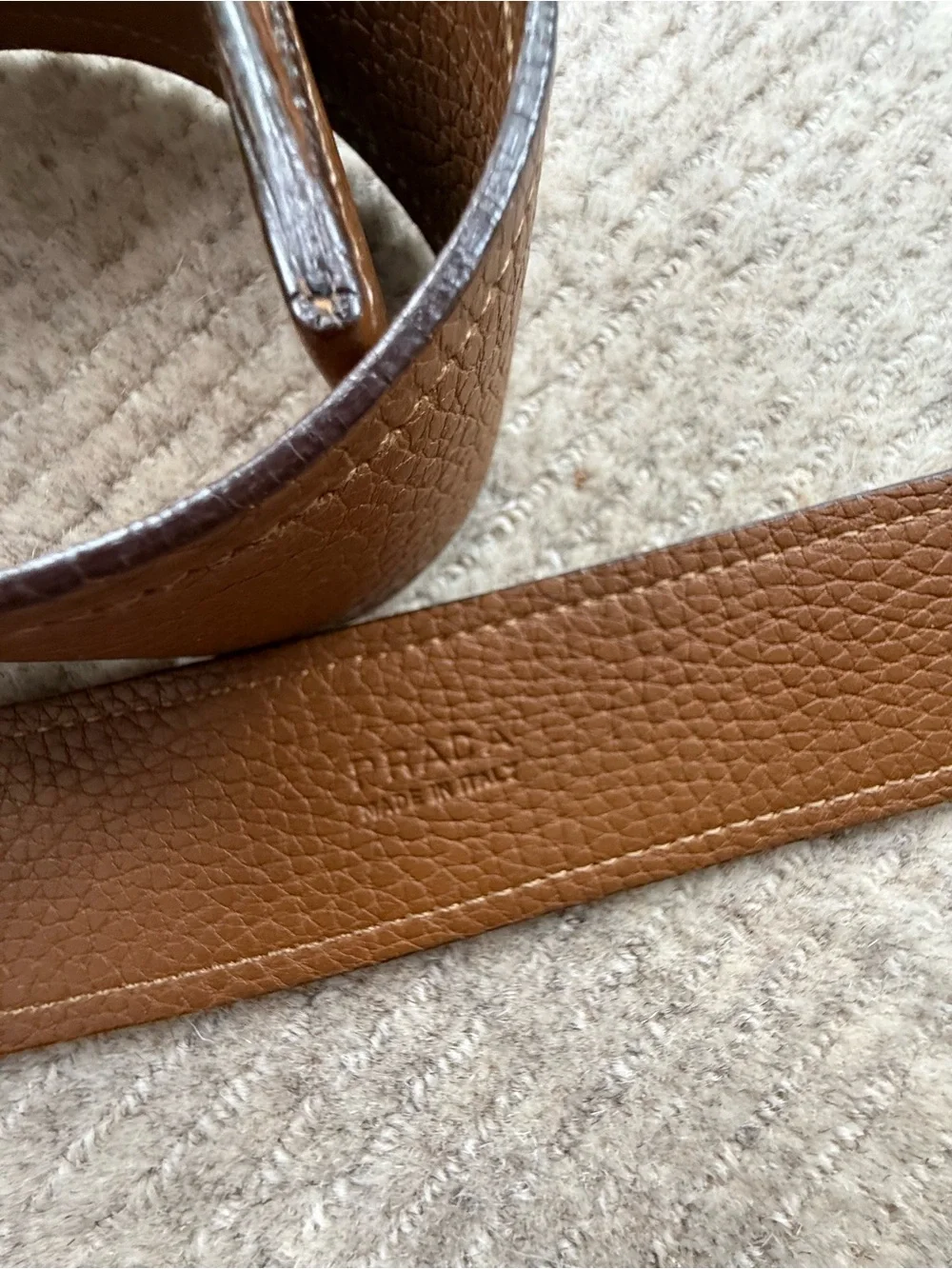 Prada Brown Leather Belt with Silver Buckle